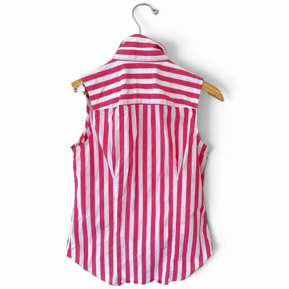 J.Crew Womens Small Pink White Striped Sleeveless Button Up Preppy Coastal Top